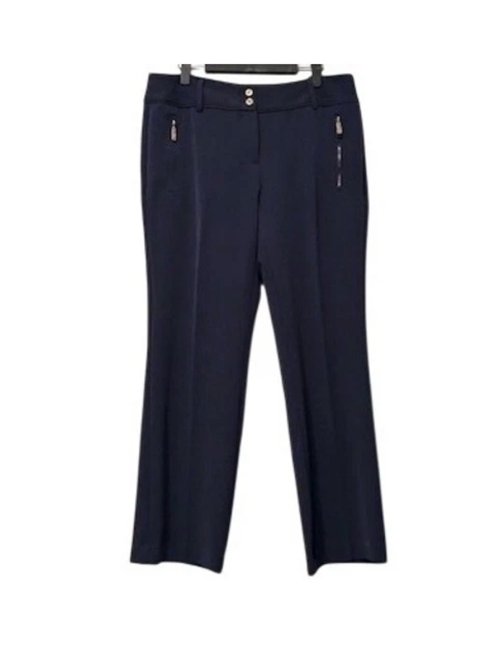 Anne Klein Navy Blue Slim Ankle Dress Pants Gold Zip 4 NWOT